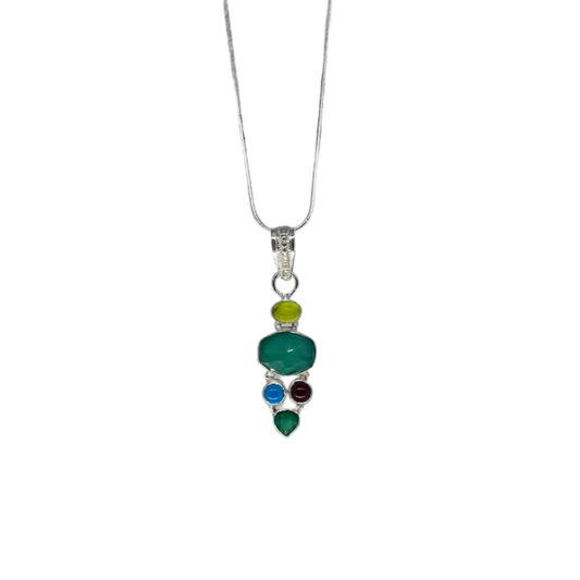 Emerald, Topaz, Peridot, and Quartz Necklace