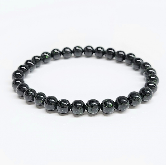 Green Goldstone Round Bead Bracelet - Energy Shield