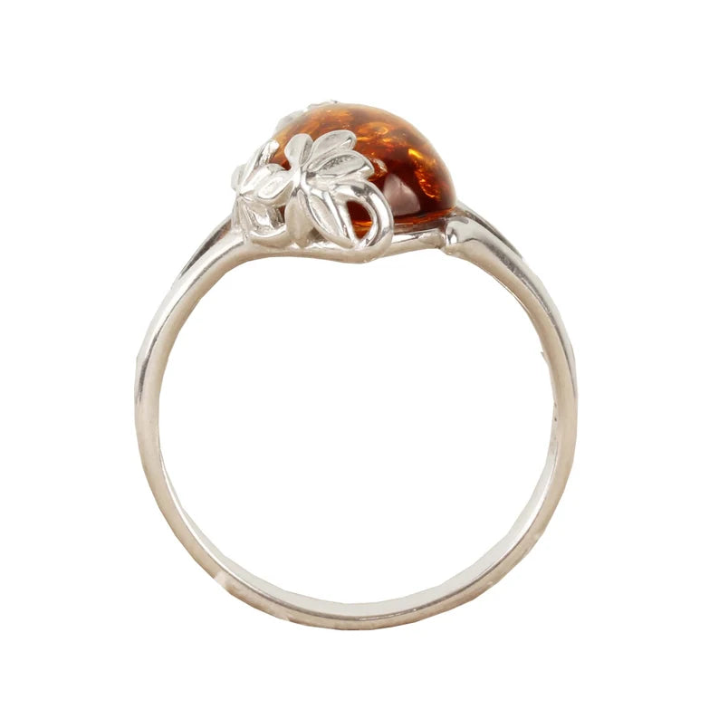 Amber Flower Teardrop Ring