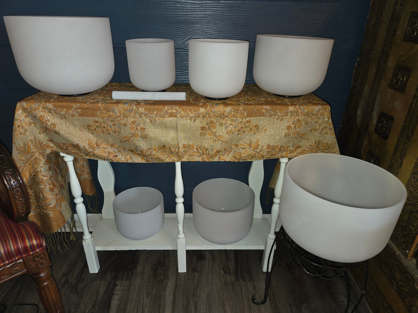 7-piece White Frosted Quartz Singing Bowl Set