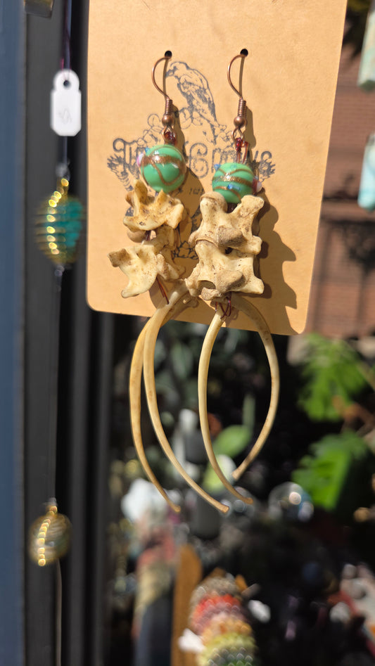 Snake Bone Dangle Earrings – Handmade Vertebrae & Rib Jewelry | One-of-a-Kind Natural Earrings